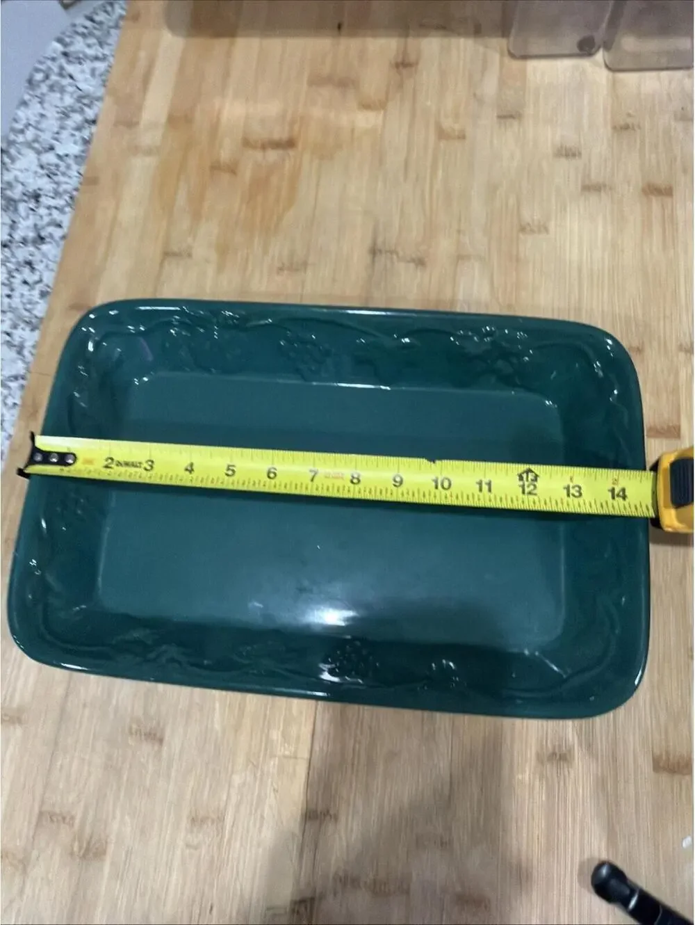 Vintage Embossed Dark Green Casserole Baking Dish 14 X 9” Grapes Fruit Motif *